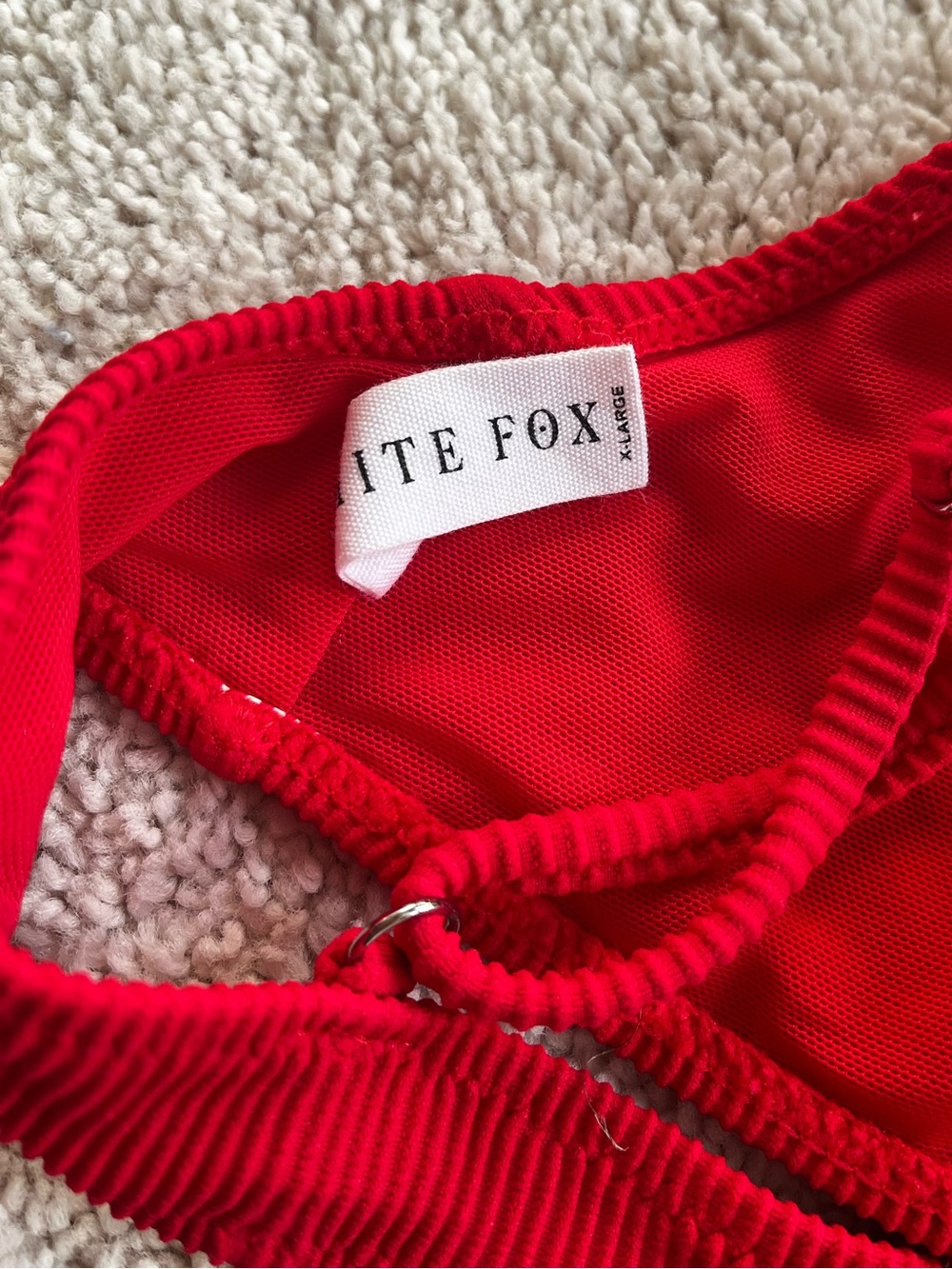 Women’s Red Ribbed Triangle Bikini Top - Picture 5 of 5